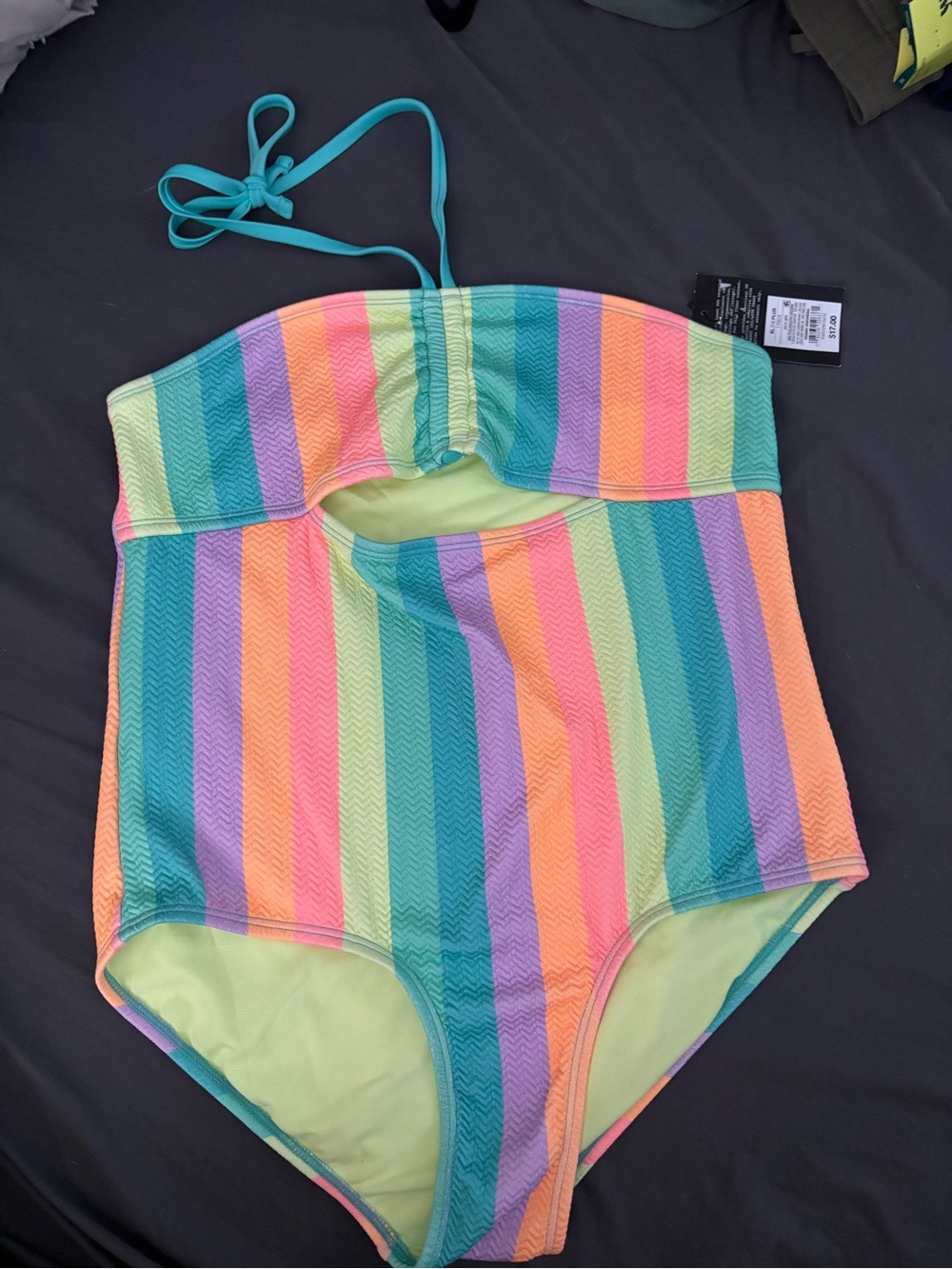 art class Rainbow Stripe One-Piece Swimsuit in Teal, Pink, Purple, Yellow
